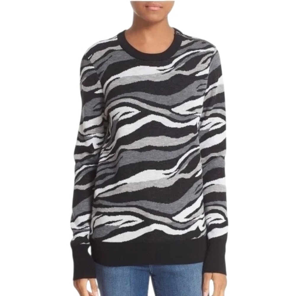 Equipment Femme Ondine 100% Wool Zebra Abstract Striped Sweater Size Medium